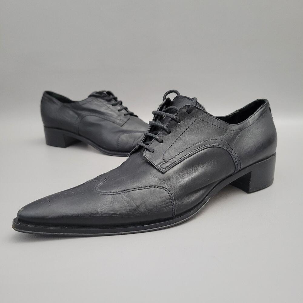 Nero Giardini Lace Up Black Leather Wingtip Oxford Pointed Toe Shoes 38 Sz 7